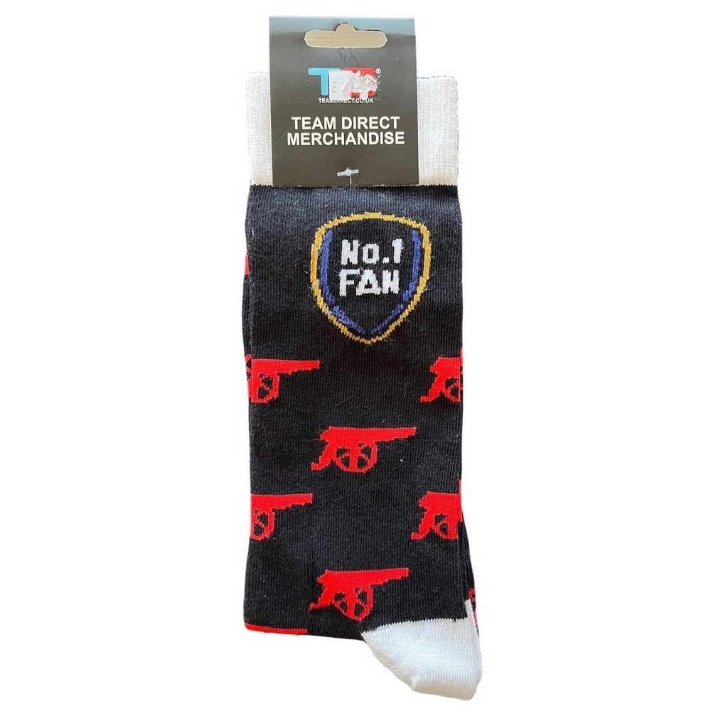 NWT Arsenal FC No 1 Fan Socks Team Direct Merchandise Black Red Cannon Size 8-11